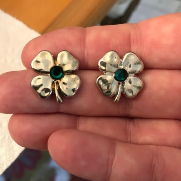 Four Leaf Clover Earrings Posts Handmade Vintage - Picture 3 of 4